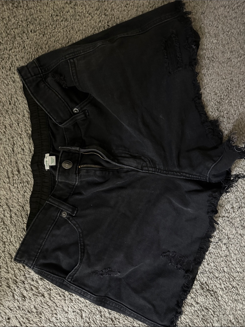 aerie Black Distressed Denim Jean Shorts